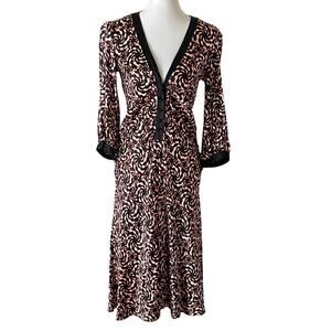 Y2K Silk Abstract Print Dress – Black Red Cream, Size M